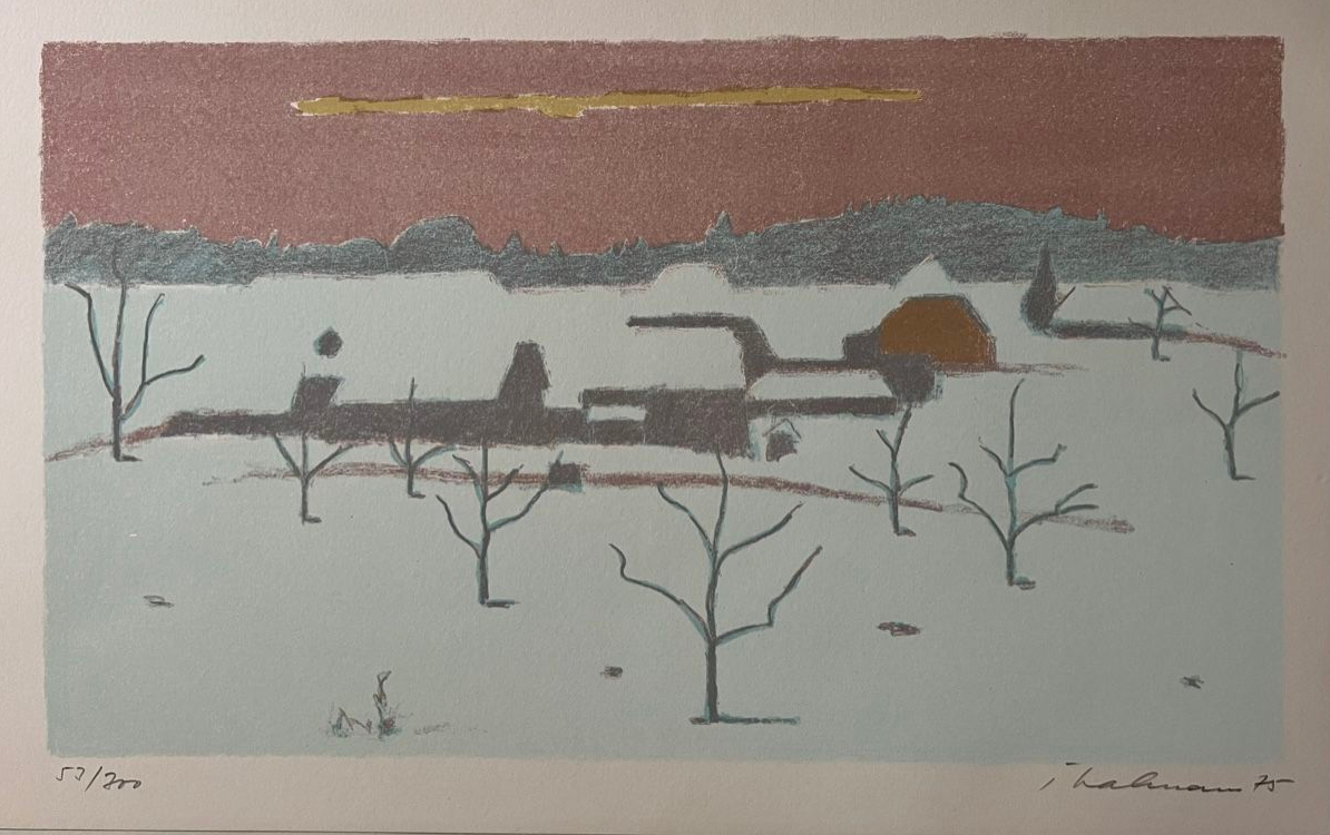 Paysage d'hiver - Lithographie en couleur, 1975