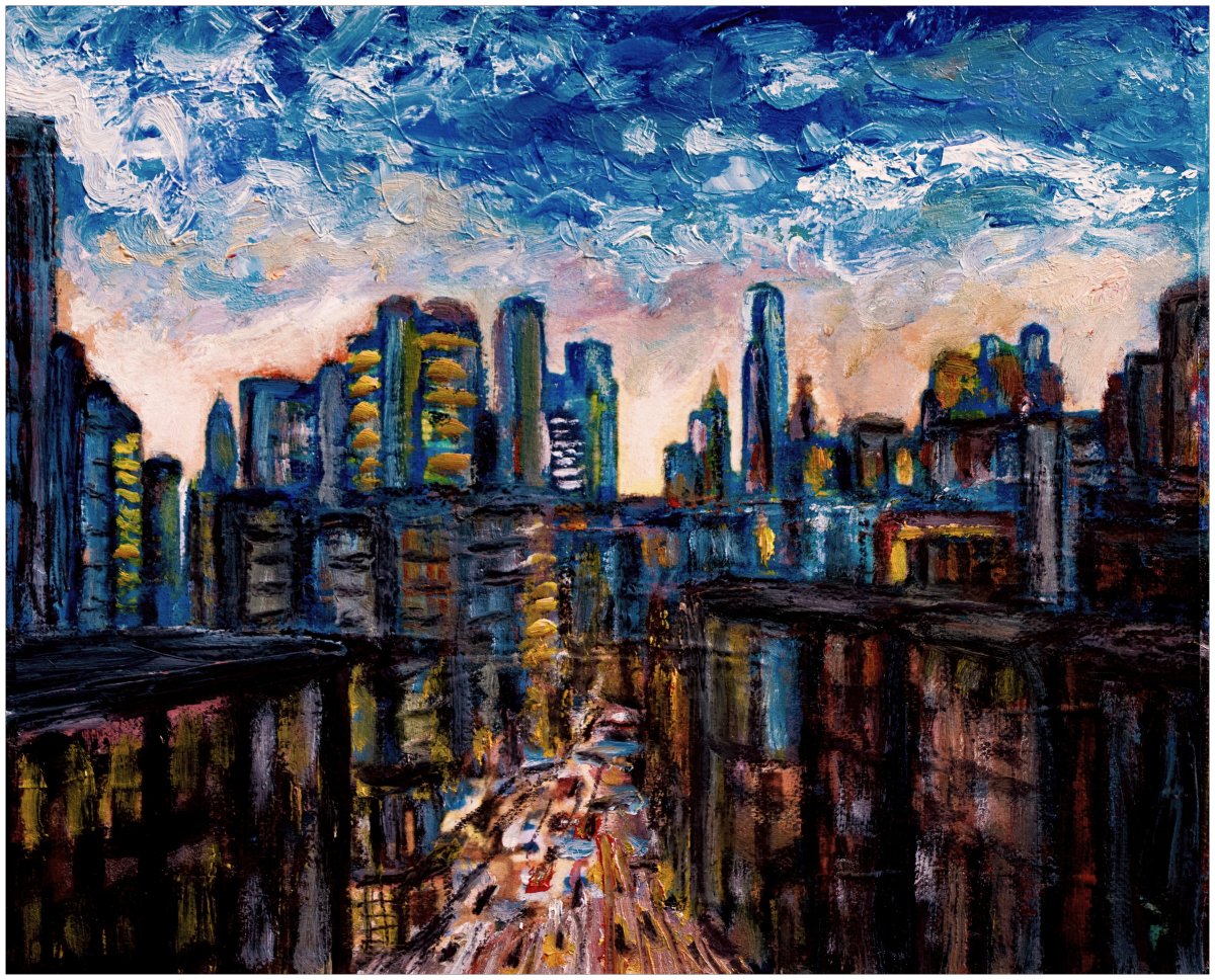 Impression d'une grande ville au crépuscule