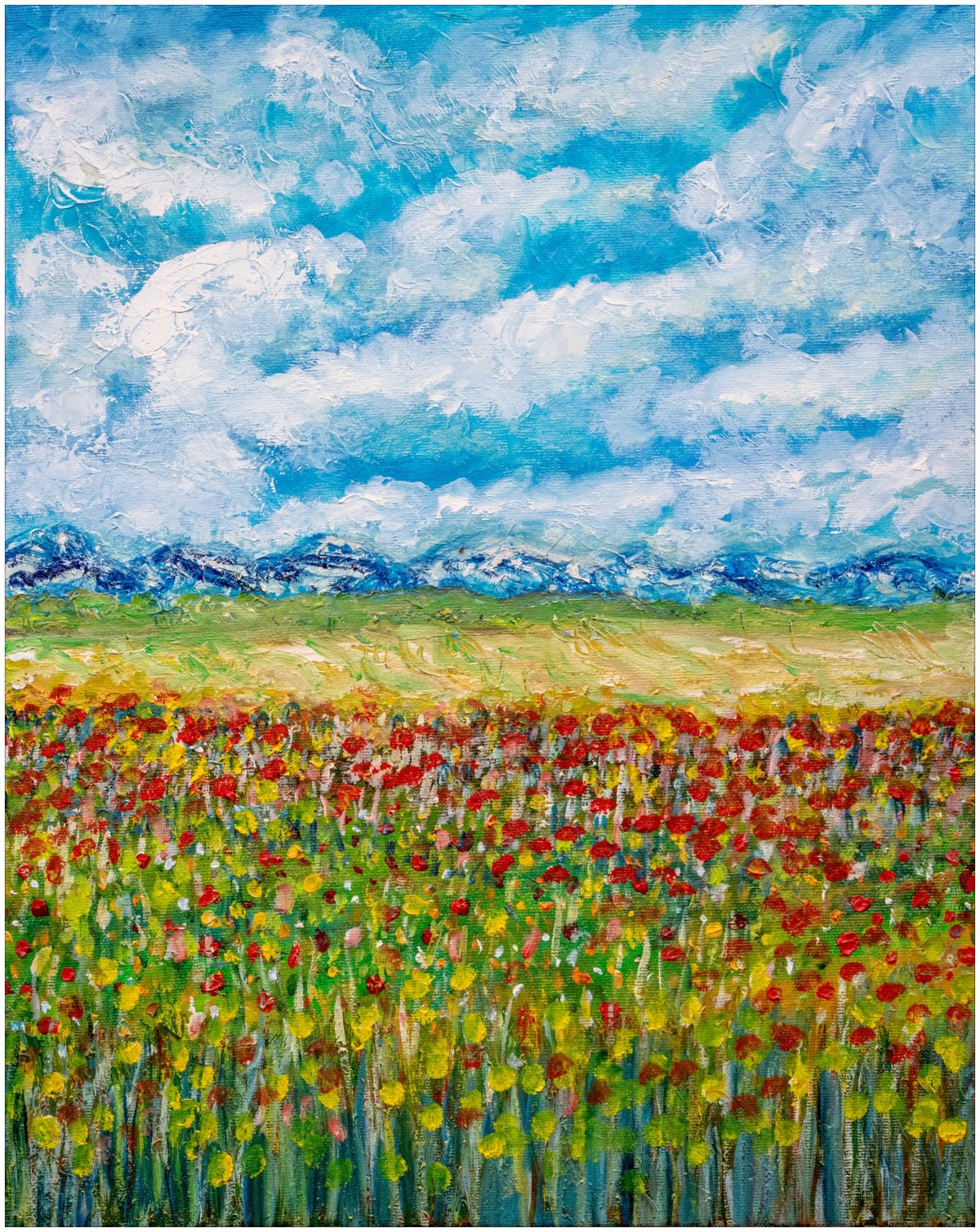 Paysage imaginaire - Champs avec coquelicots