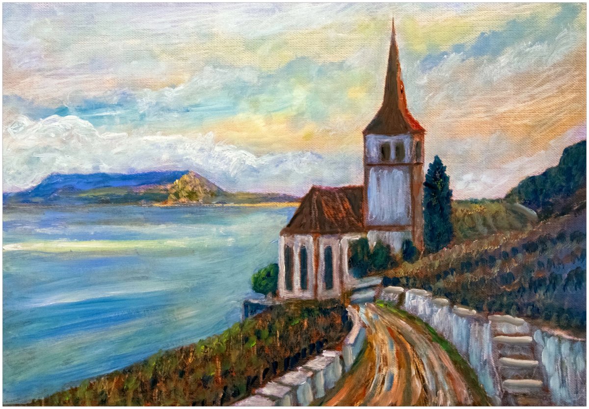 Église de Gléresse et lac de Bienne 