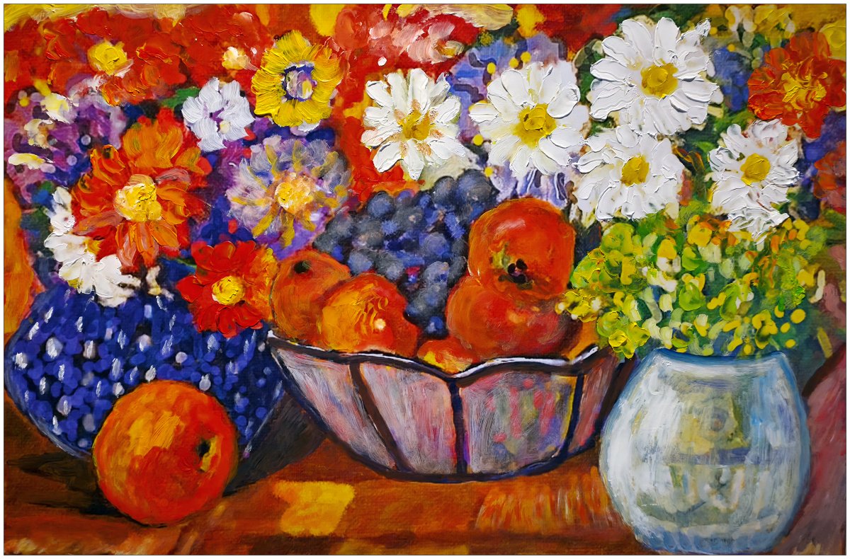 Nature morte avec fleurs, pommes et raisins