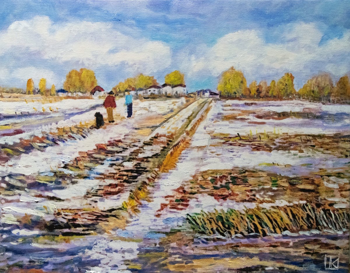 Promenade dans les champs enneigés