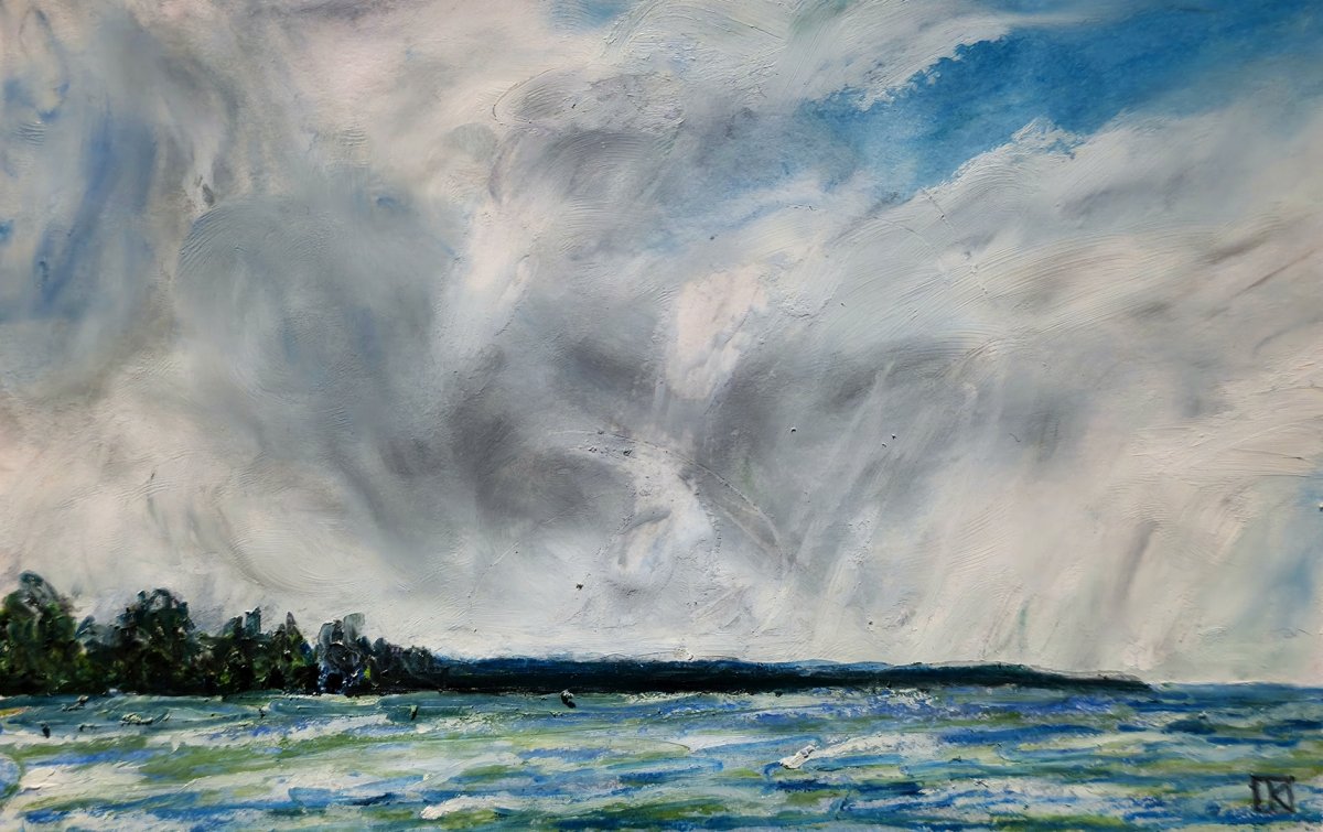 Étude - Lac agité sous ciel tourmenté