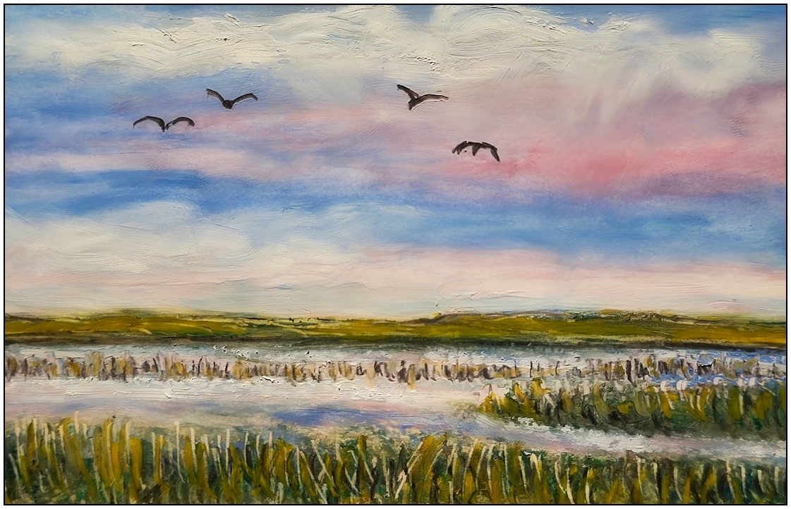 Le vol des grues - Pastels à l'huile, 10 x 16, réf. CS16226