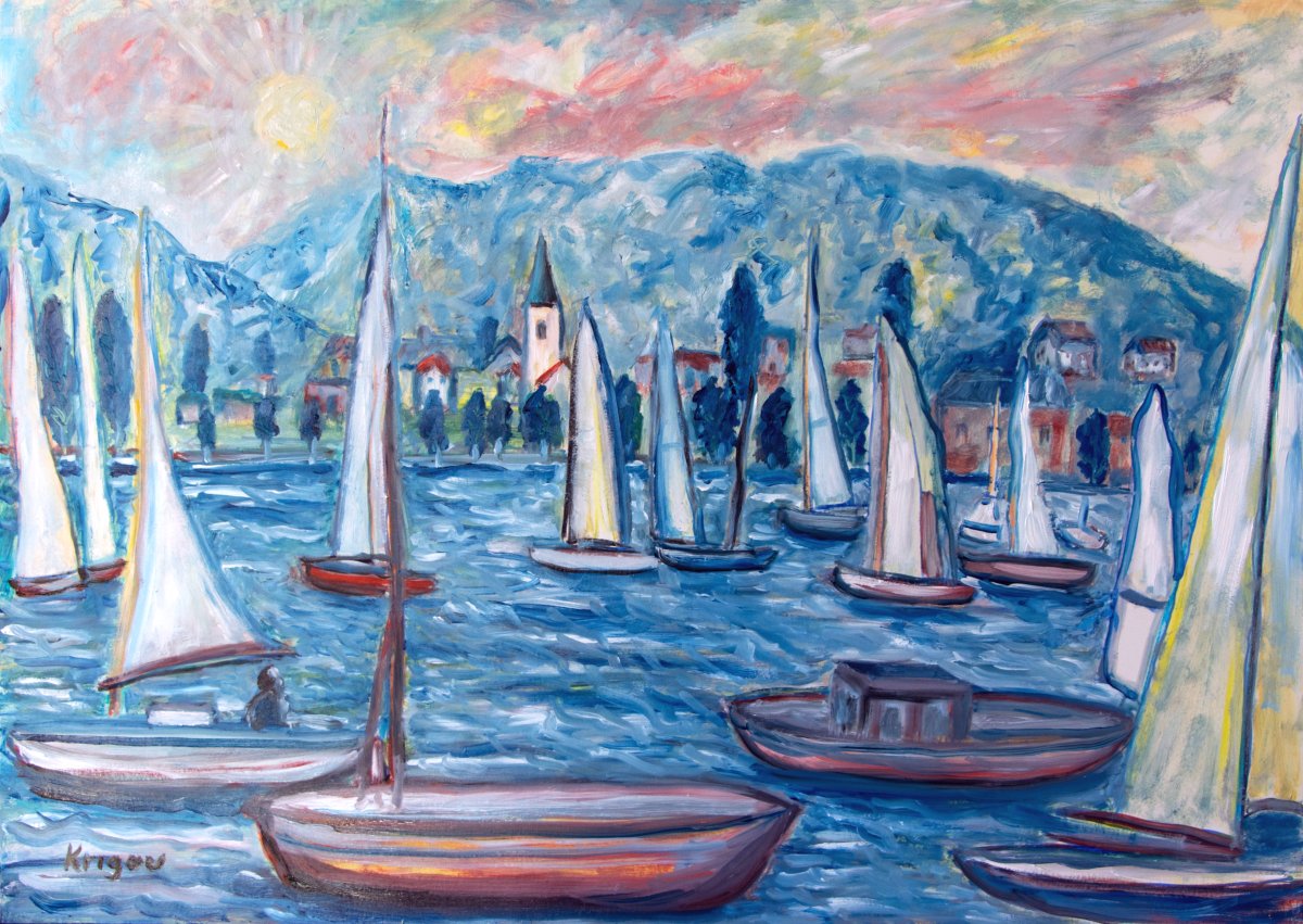 La régate - Réf. CS8623 - 70 x 50 - Huile et technique mixte sur carton