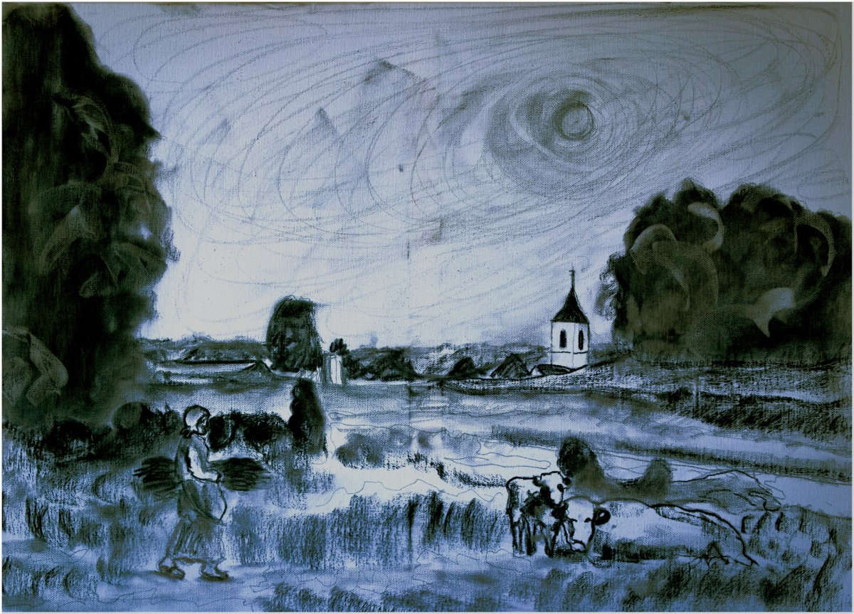 Paysanne dans les champs à la pleine lune