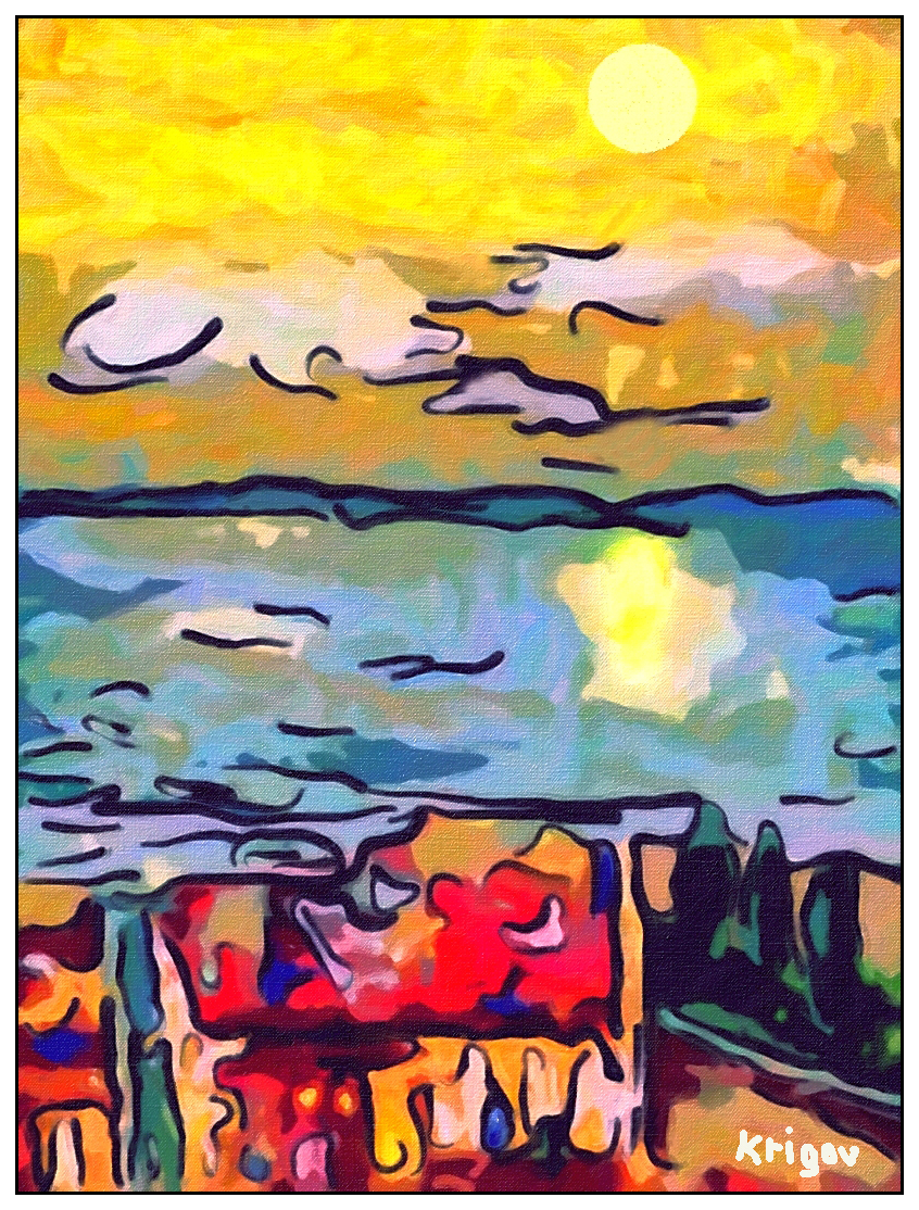 La villa au bord de mer au coucher du soleil