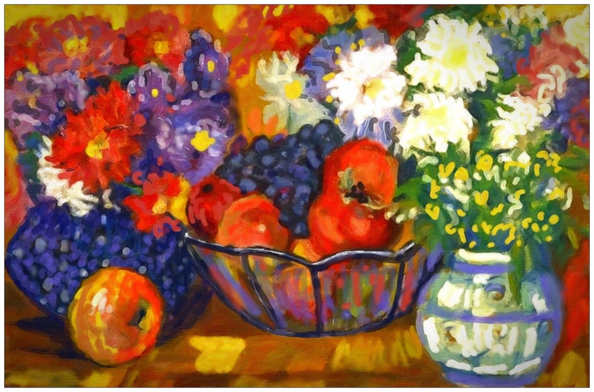 Nature morte avec fleurs, pommes et raisins