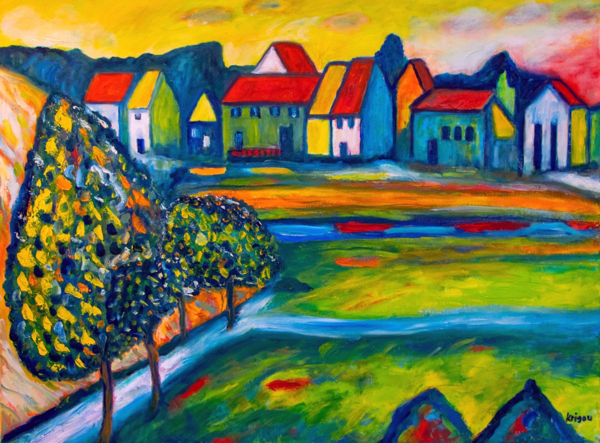 Variation sur "Bayerisches Dorf mit Feld" selon un tableau de Vassily Kandinsky