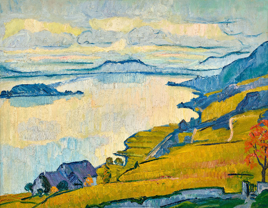Lac de Bienne avec reflet du soleil, 1913