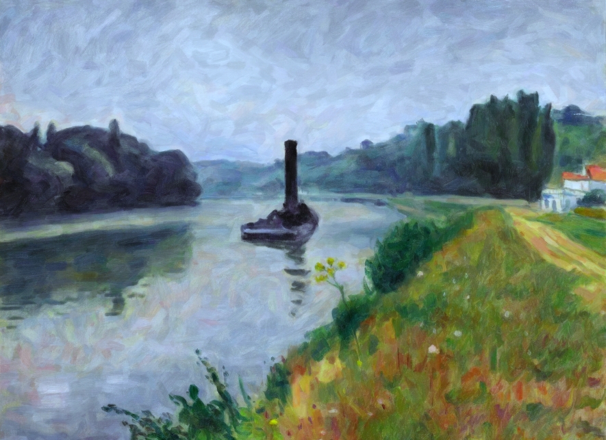 Albert Marquet (1875-1947), Remorqueur sur la Seine près de Méricourt, 1937, huile sur toile 65 x 81 cm
