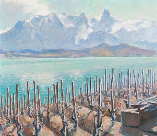 Thunersee mit Blick auf den Männlichen - Oil on Canvas 70.5 x 80.5 cm