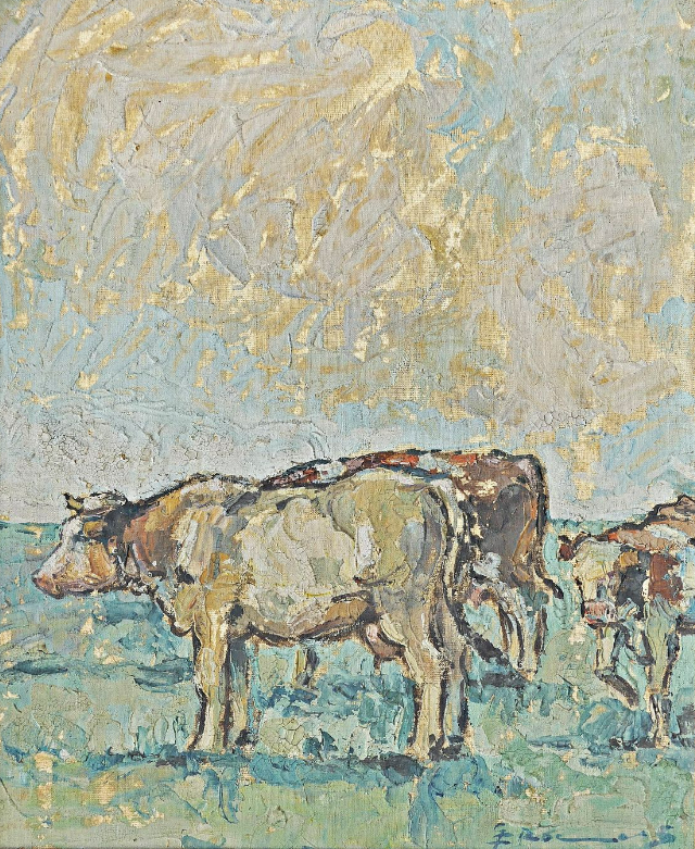 Scène paisible avec des vaches paissant au milieu d'un paysage d'été