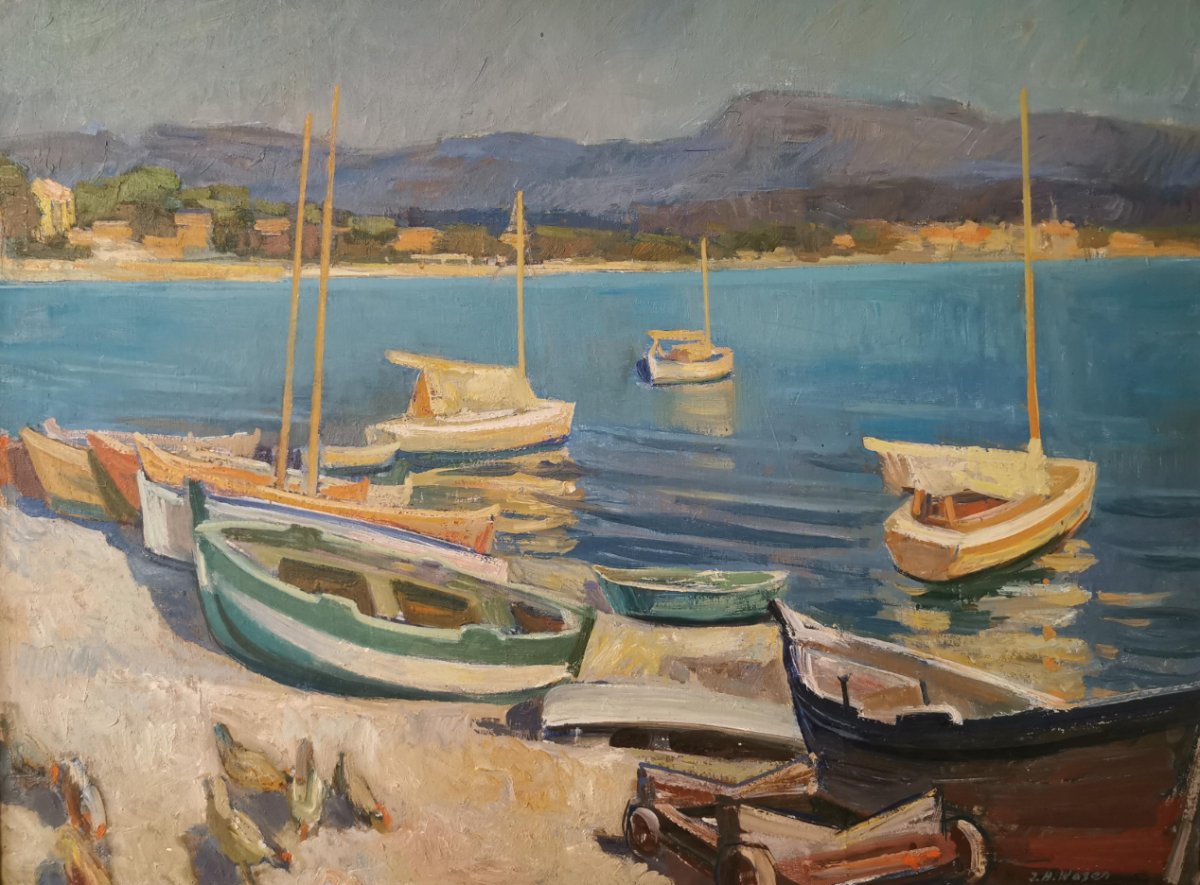 Barques au bord d'un lac