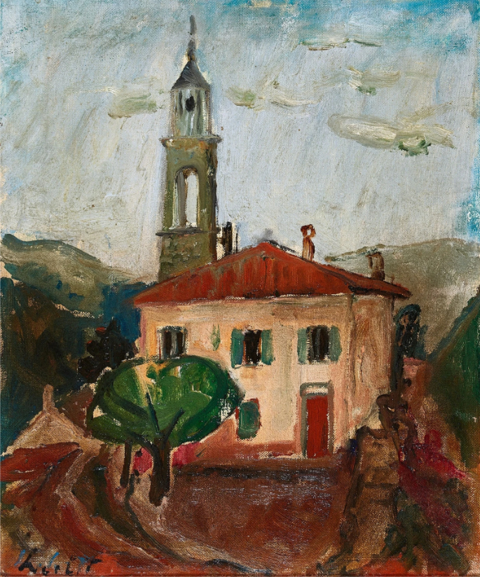 Vue du Tessin avec l'église, vers 1942 - 1945