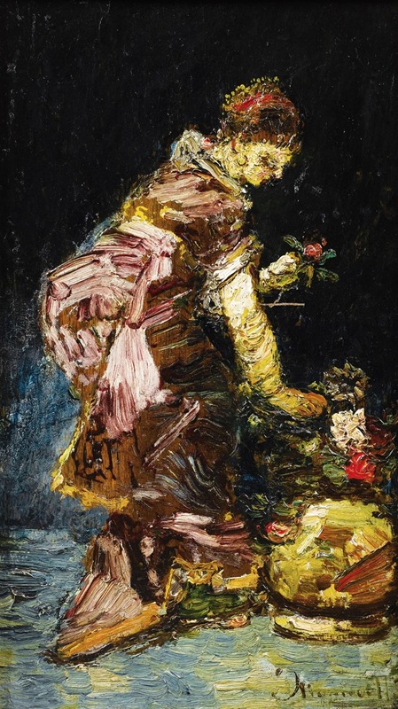 Jeune femme arrangeant des fleurs