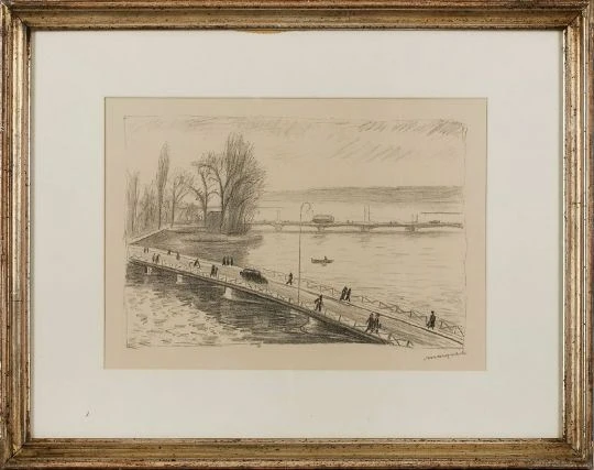 Pont des Bergues avec l'Île Rousseau à Genève, 1947