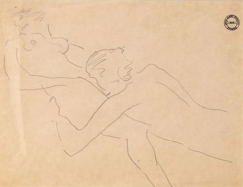 Esquisse au crayon de deux femmes dans une relation érotique