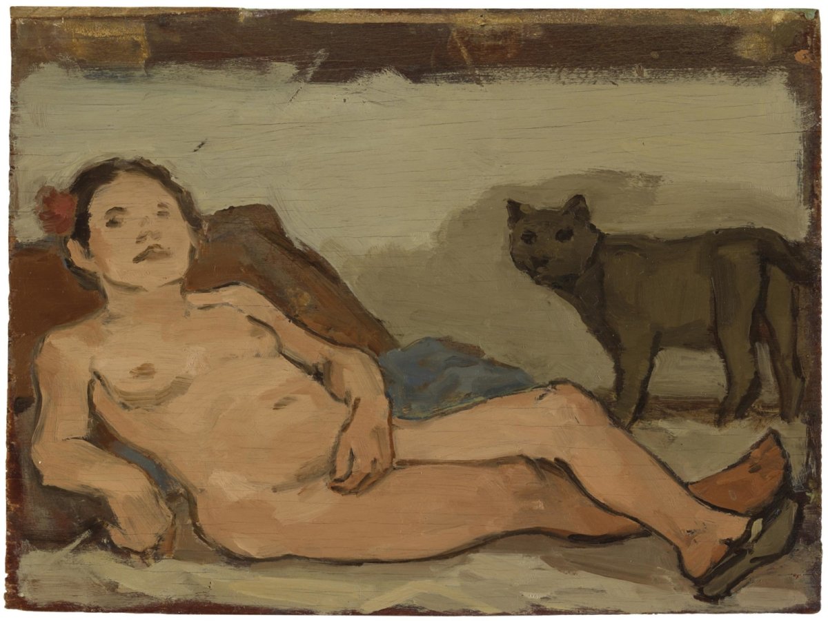 Nu féminin couché avec chat, 1978
