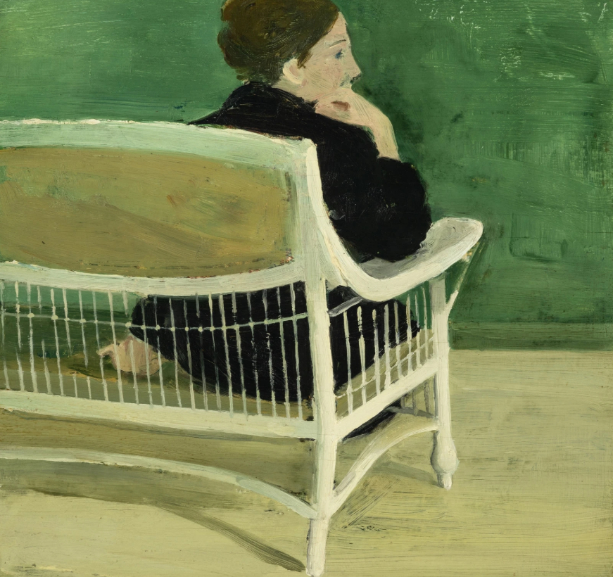 Banc de porche avec personnage assis, vers 1967