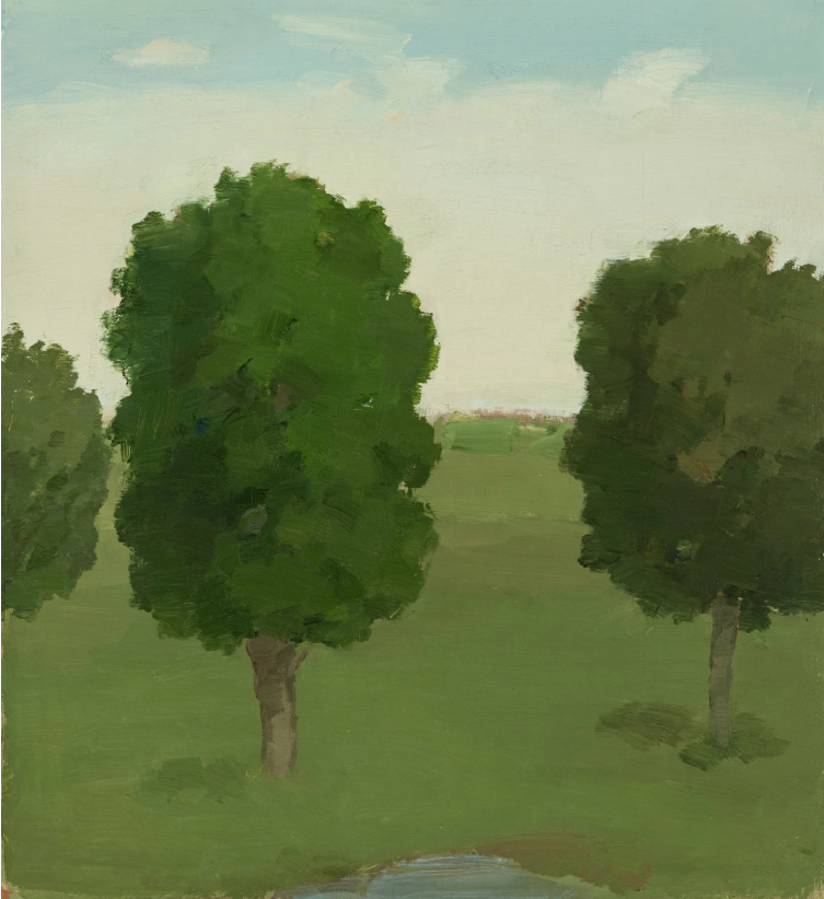 Paysage avec trois arbres et un étang, juin 1984