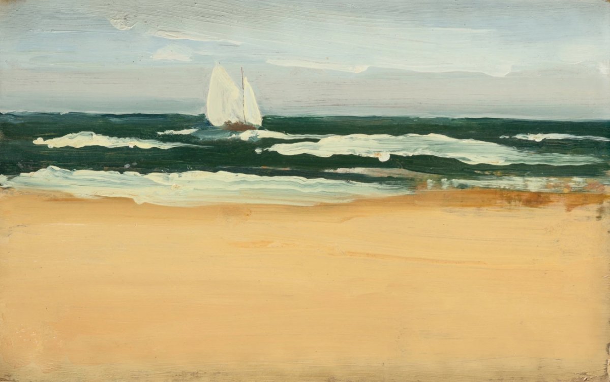 Paysage marin avec voilier, vers 1970