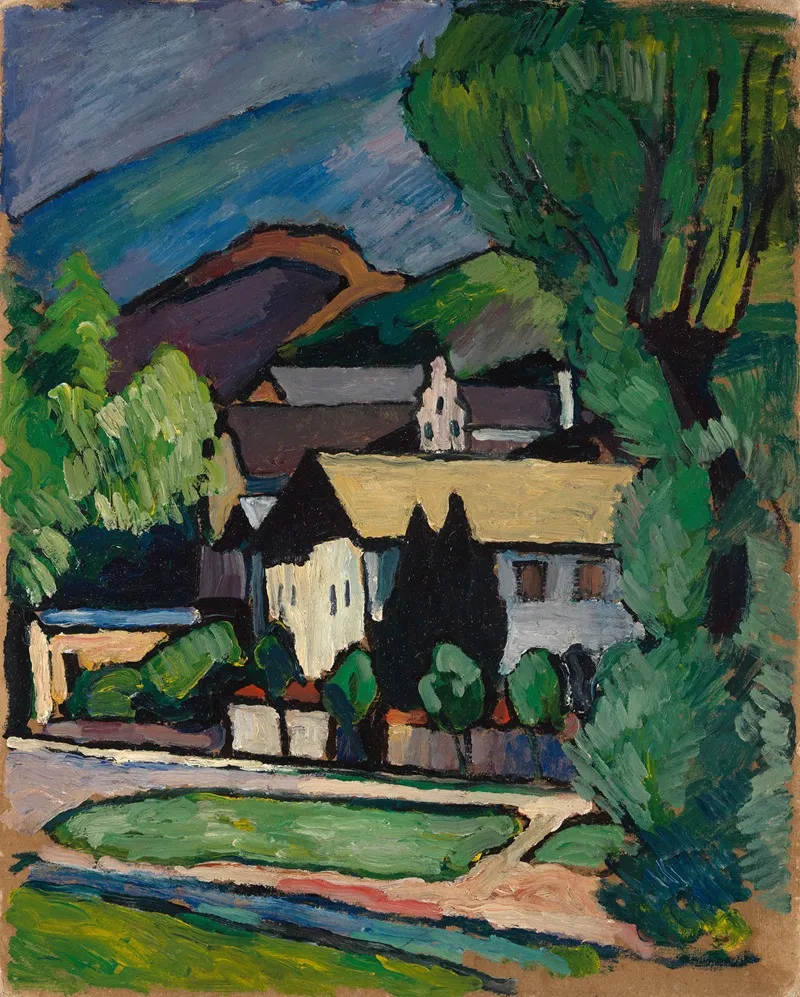 Maisons de village bavaroises sous les arbres (ca 1911)