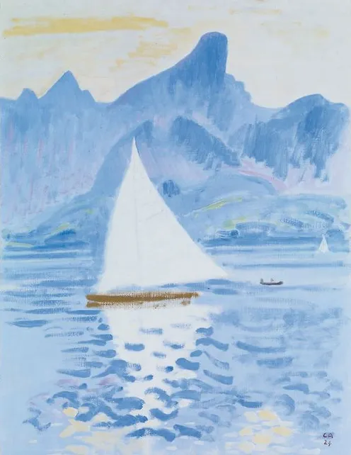 Lac de Thoune avec chaîne du Stockhorn, 1924