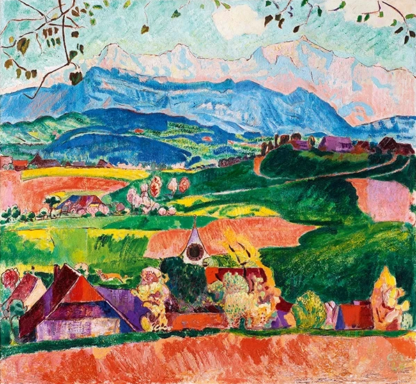 Fermes à Affoltern dans l'Emmental, avec vue sur les Préalpes et l'Eiger, le Mönch et la Jungfrau, 1926