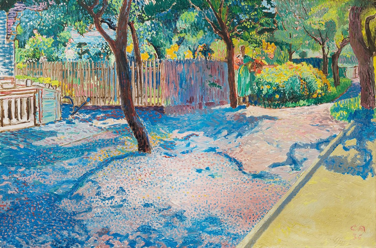 Jardin avec terrain de pétanque sur l'Oschwand, 1936