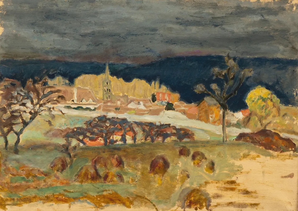 Village, ciel d'orage (esquisse)