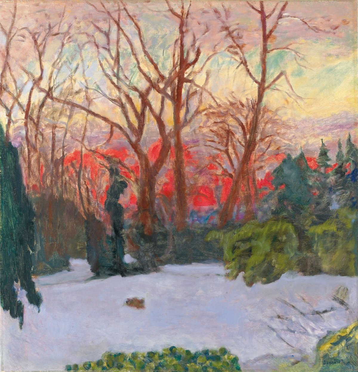 Le Jardin sous la Neige, Soleil Couchant, environ 1910 