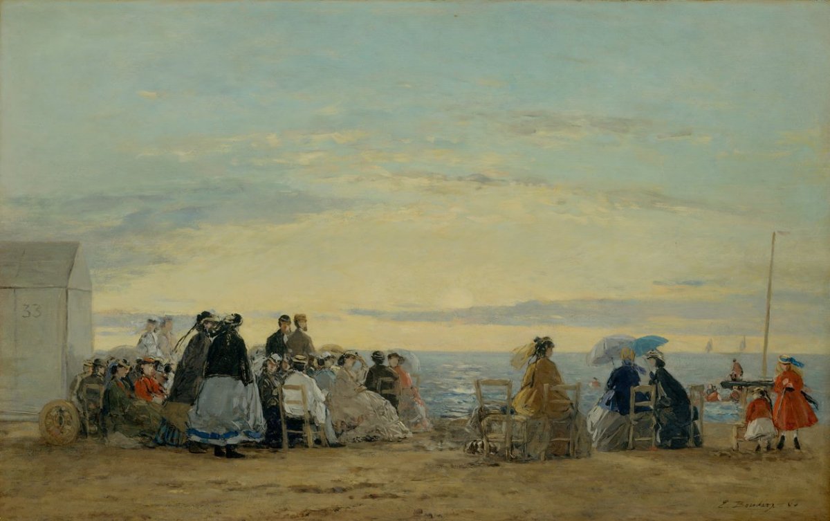 Sur la plage, coucher de soleil, 1865