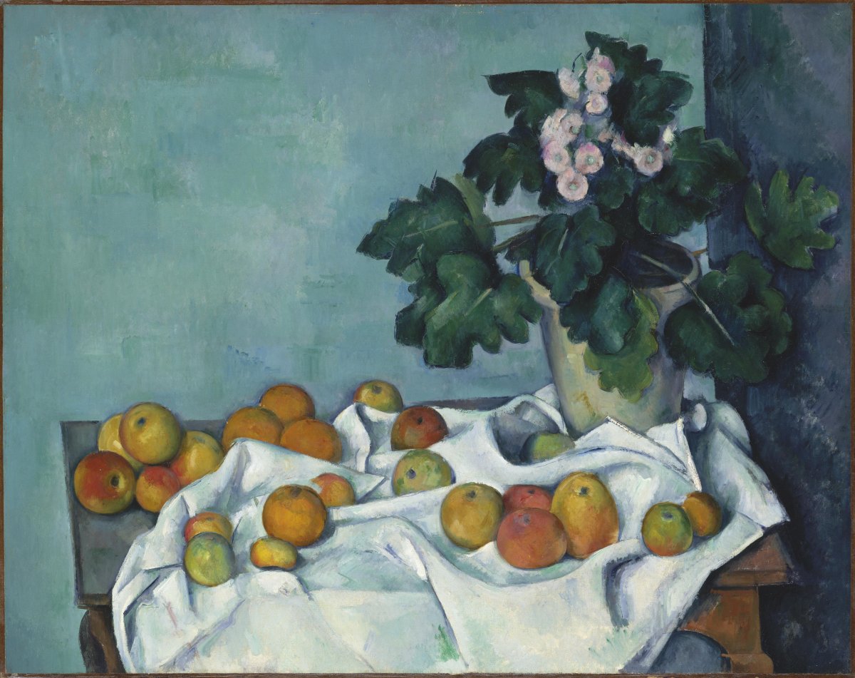 Nature morte aux pommes et pot de primevère, vers 1890