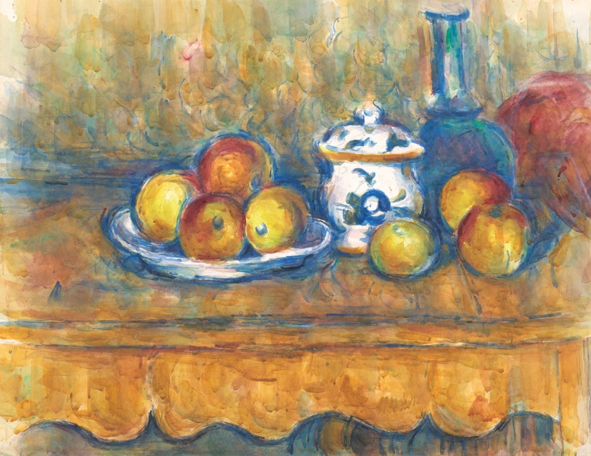 Nature morte à la bouteille bleue, au sucrier et aux pommes (1900-1902) 