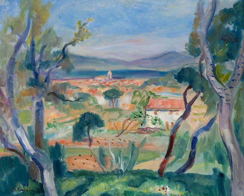 Le village entre les arbres (Saint-Tropez), vers 1947