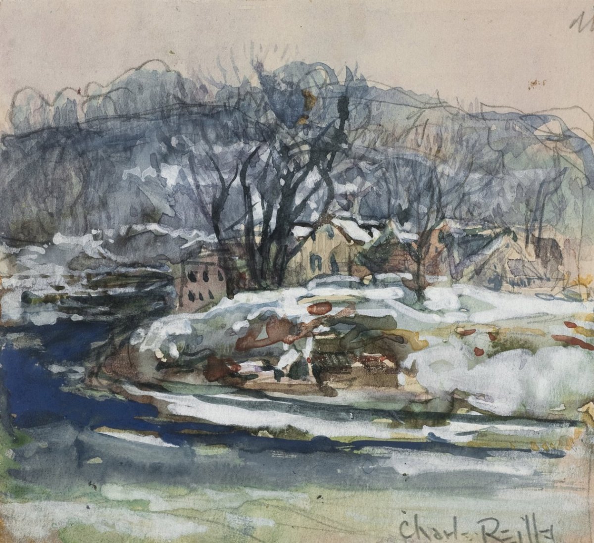 Paysage d'hiver, gouache sur papier