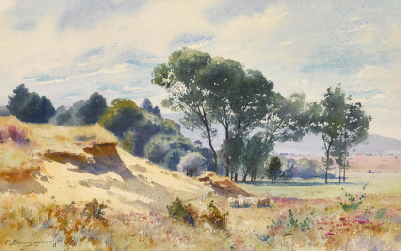 Paysage estival avec un troupeau de moutons