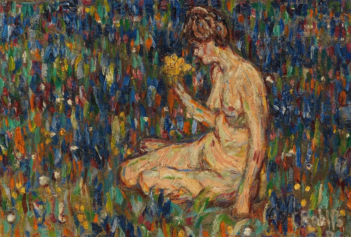 Nu féminin au bouquet de fleurs jaunes (Jeune fille dans la prairie) 1905