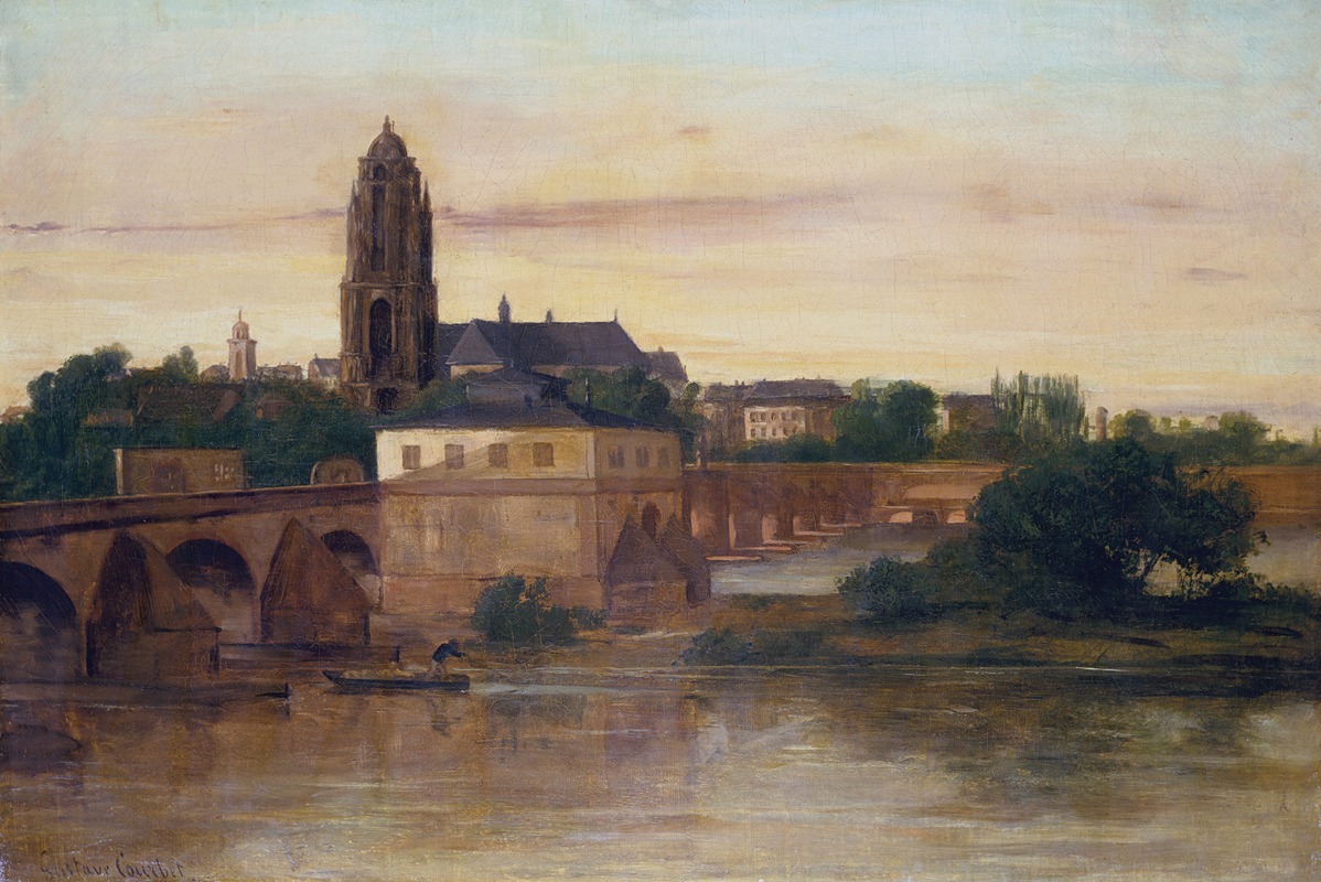 Vue de Francfort avec le vieux pont depuis Sachsenhausen (1858)