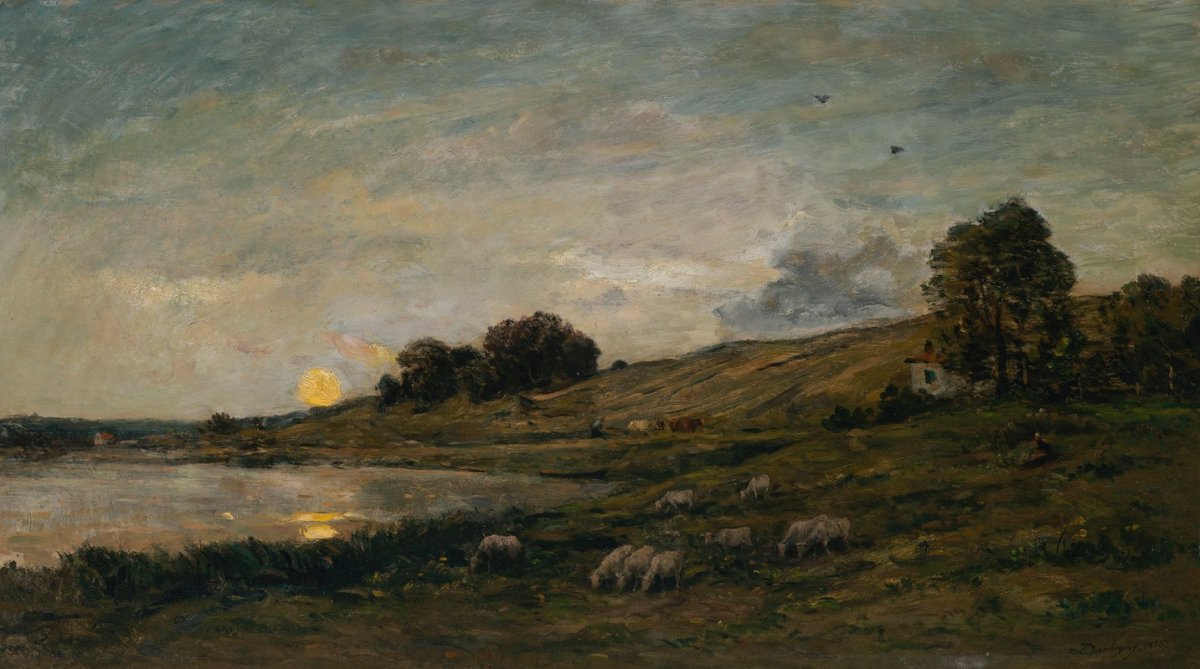 Troupeau de moutons au bord de la rivière (1875)