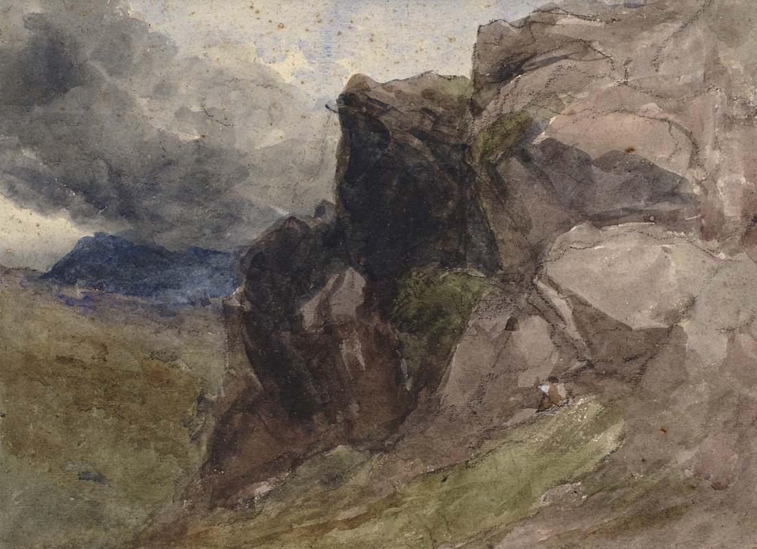  Paysage rocheux au Pays de Galles avec un personnage dessinant au premier plan à droite (1836 - 1859)