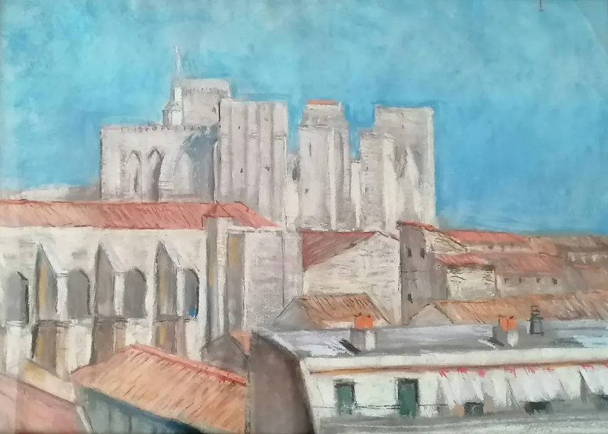 Avignon, le Palais des Papes, pastel