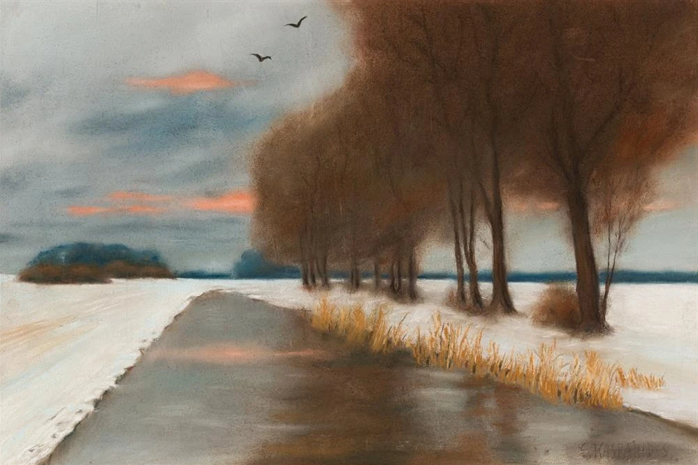 Paysage avec ruisseau en hiver