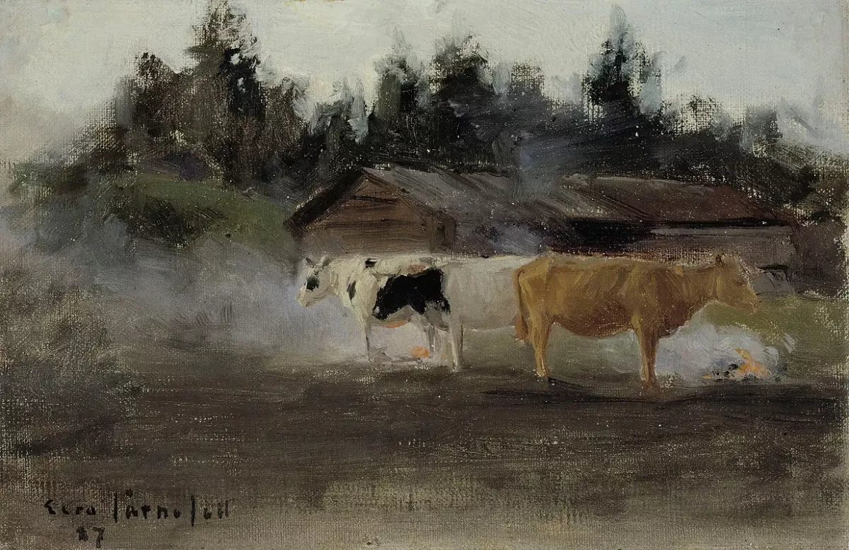 Vaches dans la fumée du gazon, étude (1887)