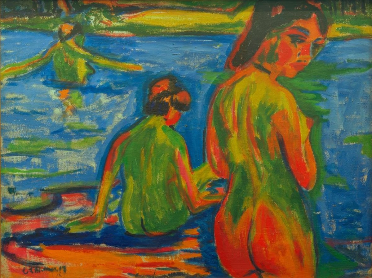 Filles se baignant dans le lac, 1909