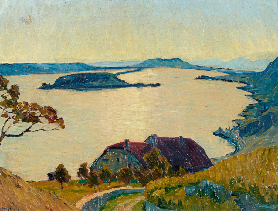 Soirée d'automne au bord du lac de Bienne avec l'île Saint-Pierre