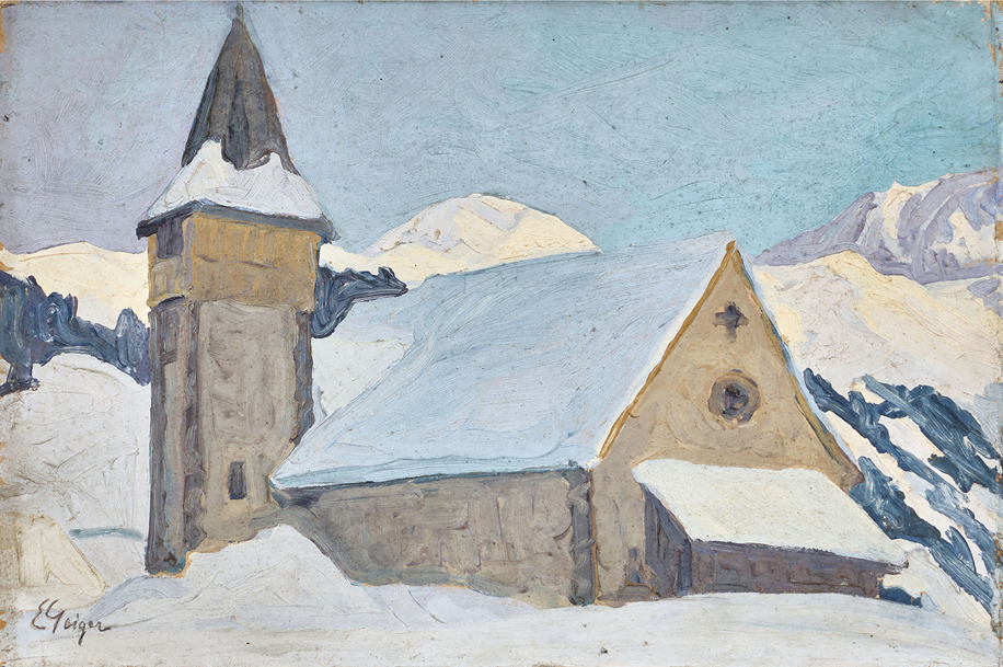 Paysage hivernal avec chapelle