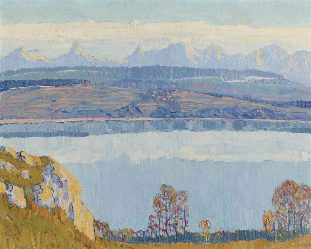 Lac de Bienne avec vue sur les Alpes bernoises, 1913