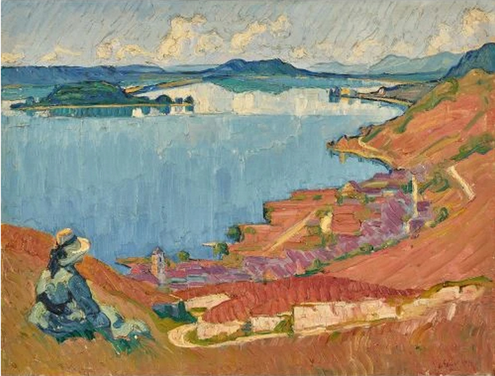 Vue sur le lac de Bienne avec l'île Saint-Pierre, 1917